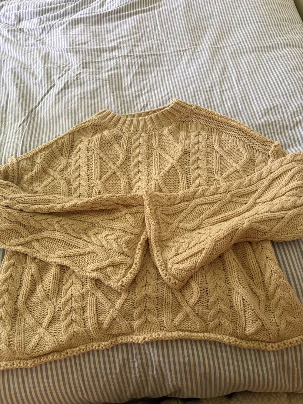 Altar'd State Cream Cable Knit Crewneck Sweater